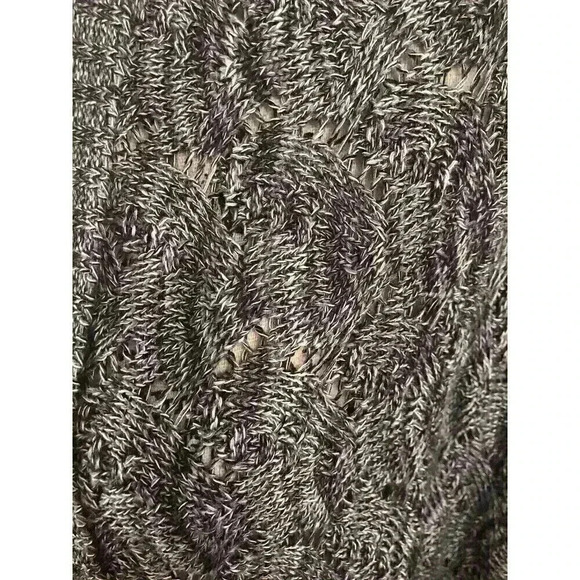 Chicos Size 2 Large Black Gray Marled Open Knit Open Front Sweater Draped US - Picture 2 of 5